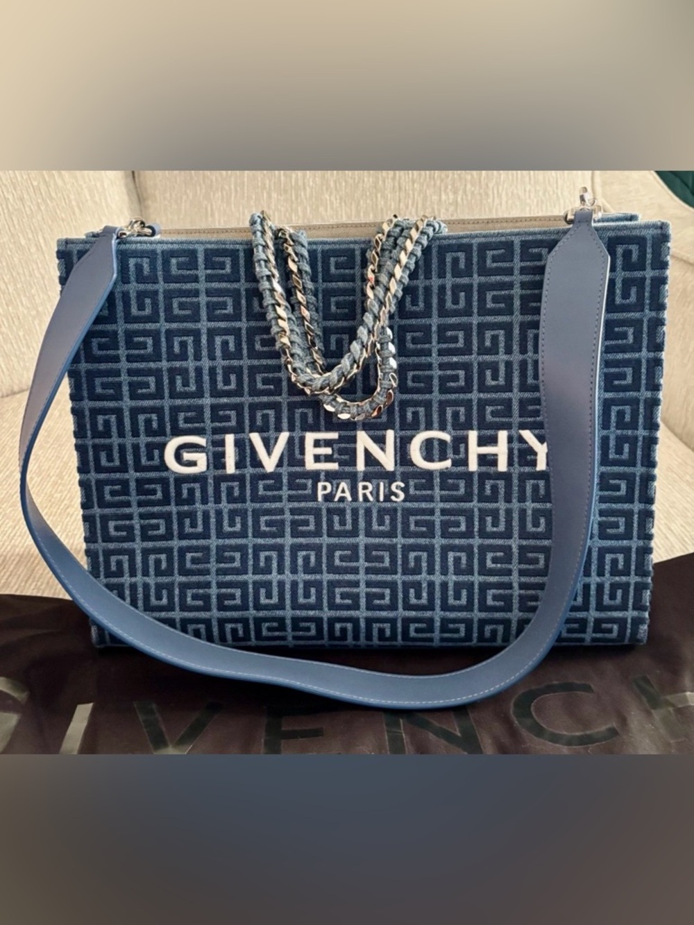 Givenchy G-Tote Medium Tote Canvas and Leather Chain Accent Medium Blue - Picture 2 of 11